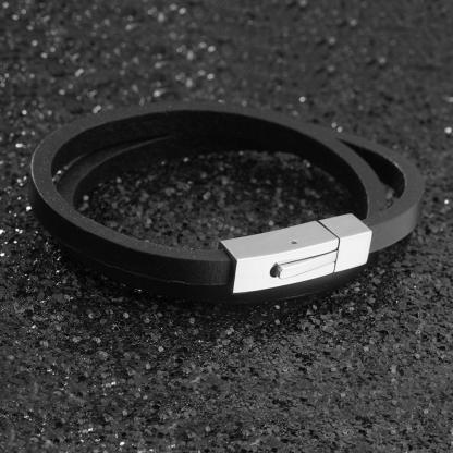 Trendy Stainless Steel & Genuine Leather Men’s Bracelets, Black Wrap Wristband Accessory for Men - Personalized Jewel
