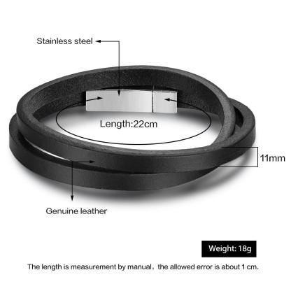Trendy Stainless Steel & Genuine Leather Men’s Bracelets, Black Wrap Wristband Accessory for Men - Personalized Jewel