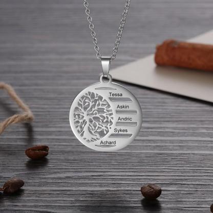 Trendy Stainless Steel Necklace - Personalized Necklace for Women - Tree of Life Engraved Necklace for Women - Customized Gift for Women - Personalized Gift for Mother - Five Name Personalized Necklace.  - Personalized Jewel