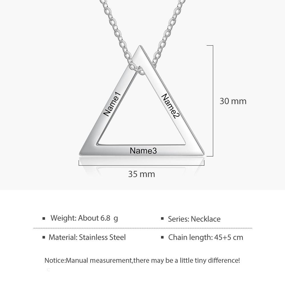 Triangle Jewellery of Power, 3- name Engraved Jewellery, Stainless-Steel Jewellery for Women, Trendy Necklace for Women - Personalized Jewel