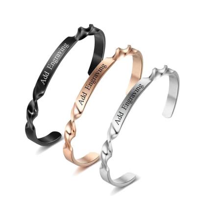 Twisting Shape Personalized Gift Engraved Name ID Bangle For Women Stainless Steel Bracelets & Bangles-Personalized Jewels