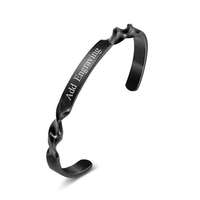 Twisting Shape Personalized Gift Engraved Name ID Bangle For Women Stainless Steel Bracelets & Bangles-Personalized Jewels