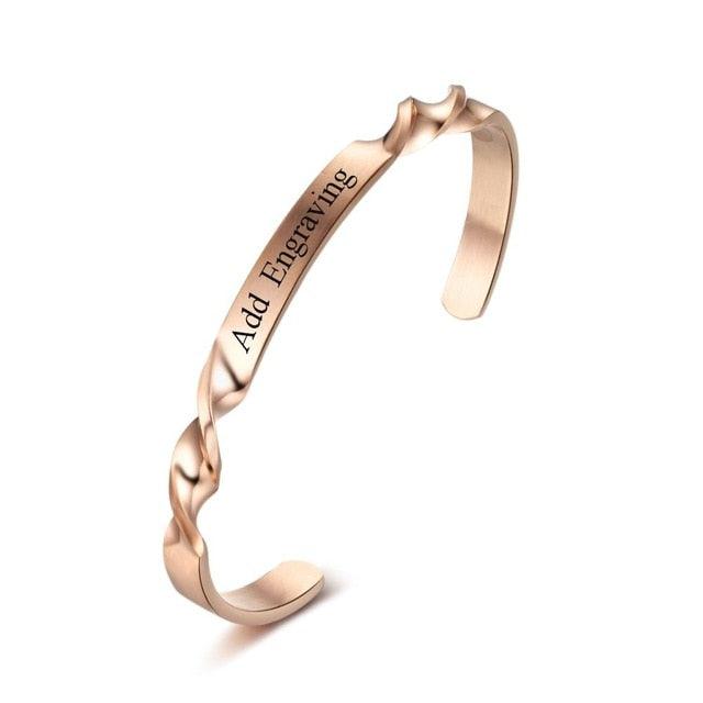 Twisting Shape Personalized Gift Engraved Name ID Bangle For Women Stainless Steel Bracelets & Bangles-Personalized Jewels