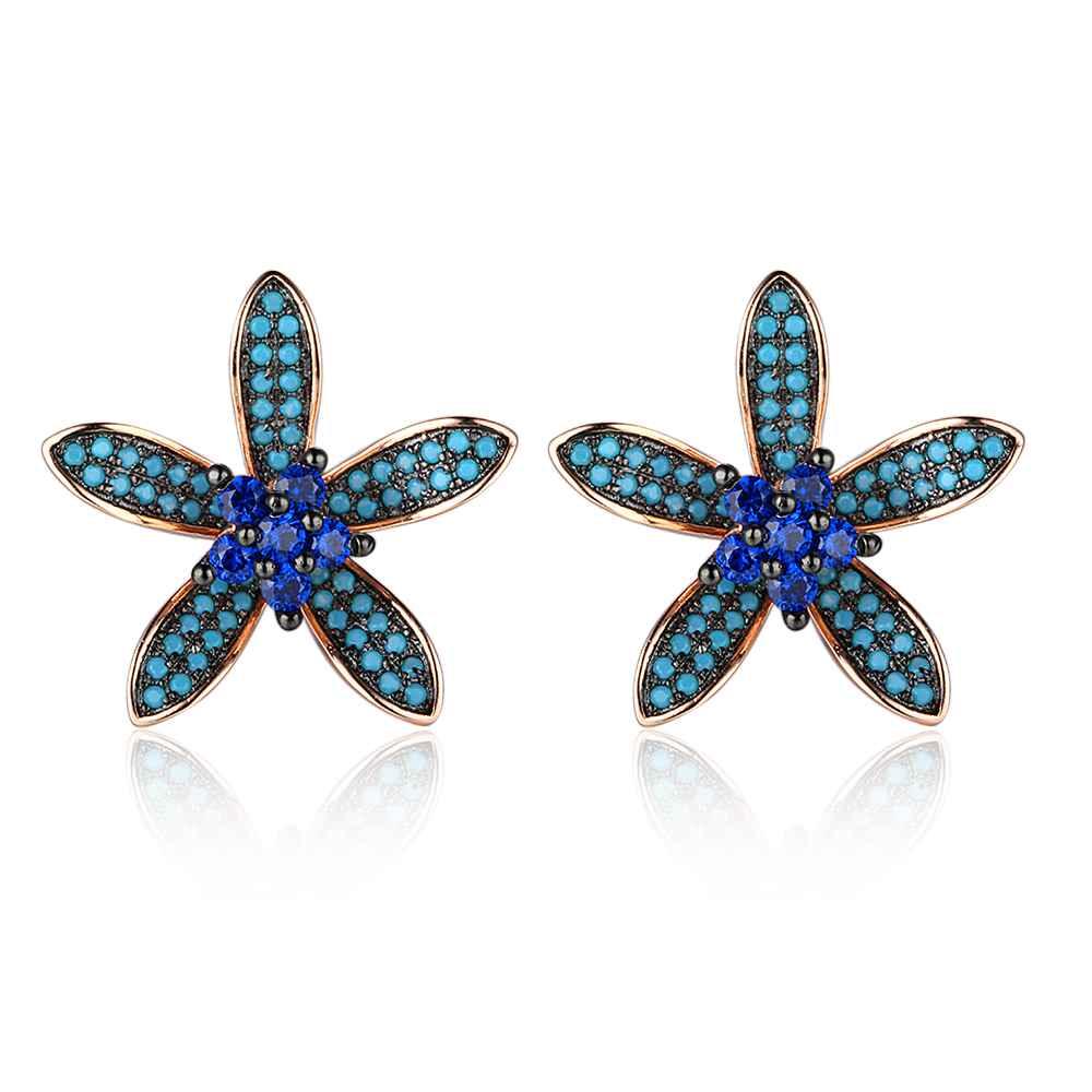 Unique 925 Silver Lilac Flower Stud Earrings with Blue Cubic Zirconia Stones, Fashion Jewelry Ear Stud, Best Gift Option for Women - Personalized Jewel