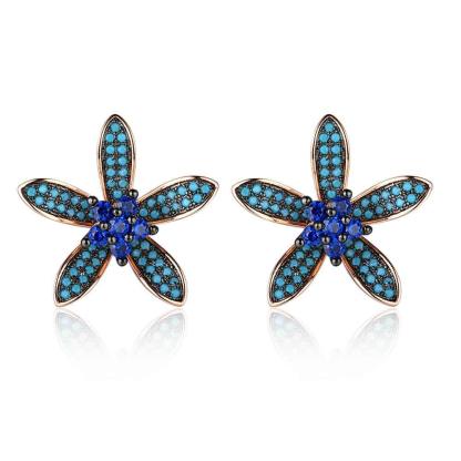 Unique 925 Silver Lilac Flower Stud Earrings with Blue Cubic Zirconia Stones, Fashion Jewelry Ear Stud, Best Gift Option for Women - Personalized Jewel