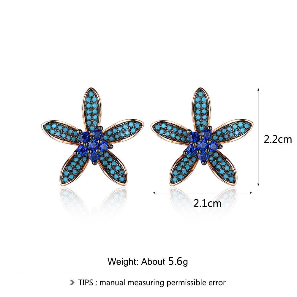 Unique 925 Silver Lilac Flower Stud Earrings with Blue Cubic Zirconia Stones, Fashion Jewelry Ear Stud, Best Gift Option for Women - Personalized Jewel