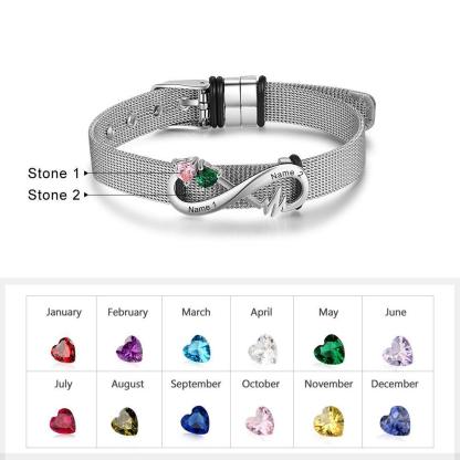 Unique Wristband Bracelet for Men and Women- Birthstone Infinity Metallic Bracelet- 2-Name Engraving Wristband Bracelet- Adjustable Metallic Bracelet Birthstone Infinity Bracelet for Men and Women - Personalized Jewel