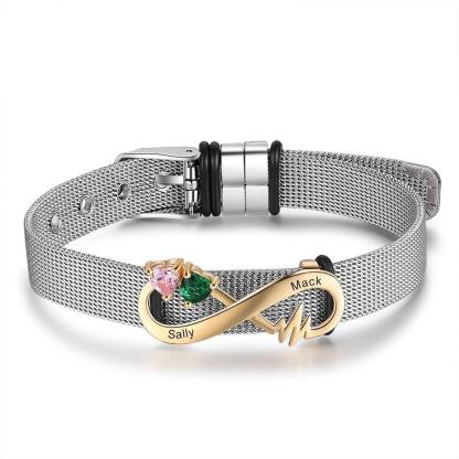 Unique Wristband Bracelet for Men and Women- Birthstone Infinity Metallic Bracelet- 2-Name Engraving Wristband Bracelet- Adjustable Metallic Bracelet Birthstone Infinity Bracelet for Men and Women - Personalized Jewel