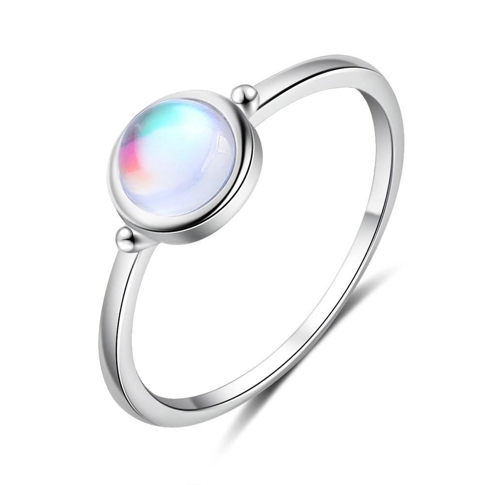 Unisex 925 Sterling Silver Ring Simple Rainbow Moonstone Band For Women-Personalized Jewels
