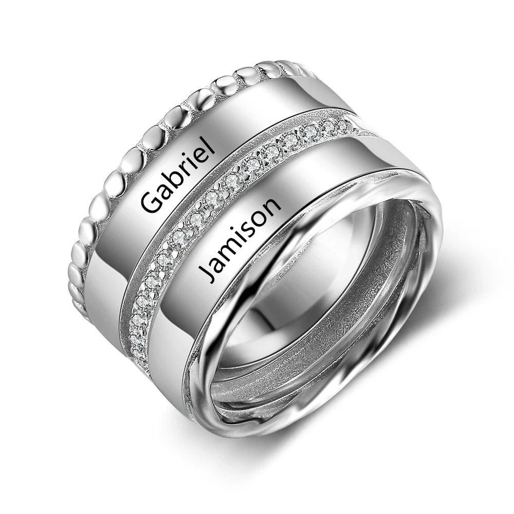 Unisex Personalized Double Top Rings, Engrave Two Custom Name, Trendy Wedding Bands - Personalized Jewel