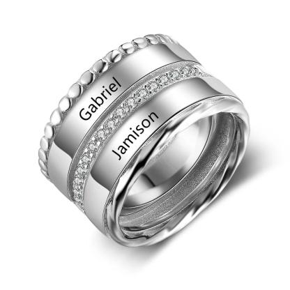 Unisex Personalized Double Top Rings, Engrave Two Custom Name, Trendy Wedding Bands - Personalized Jewel