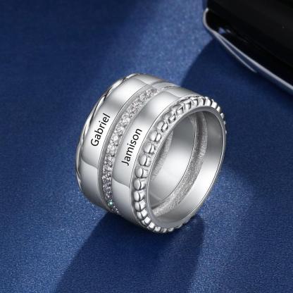 Unisex Personalized Double Top Rings, Engrave Two Custom Name, Trendy Wedding Bands - Personalized Jewel