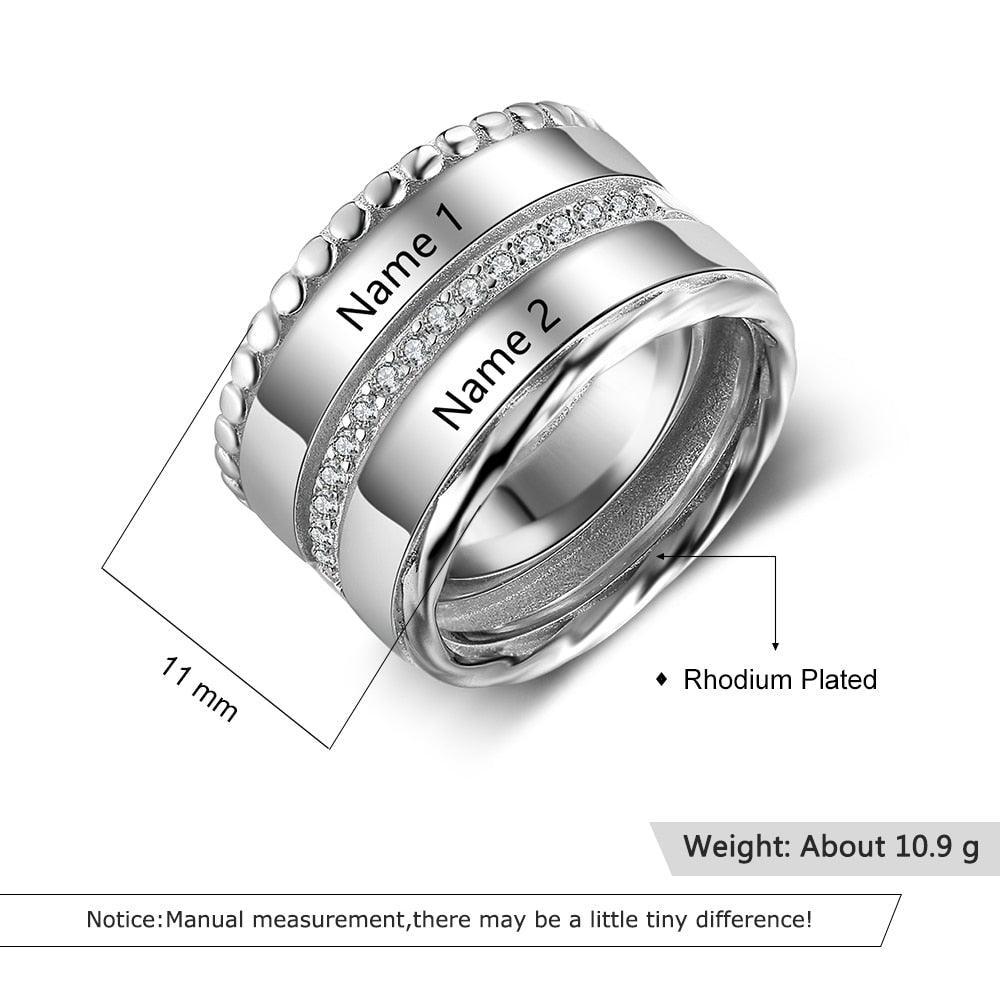 Unisex Personalized Double Top Rings, Engrave Two Custom Name, Trendy Wedding Bands-Personalized Jewels