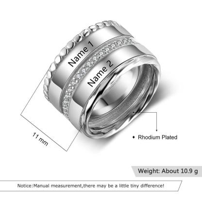 Unisex Personalized Double Top Rings, Engrave Two Custom Name, Trendy Wedding Bands - Personalized Jewel