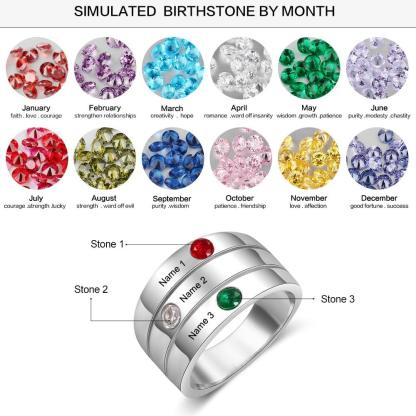 Personalized 3 Birthstones Custom Engraved Name Stackable Rings, Fashion Jewelry Gift for Women - Personalized Jewel