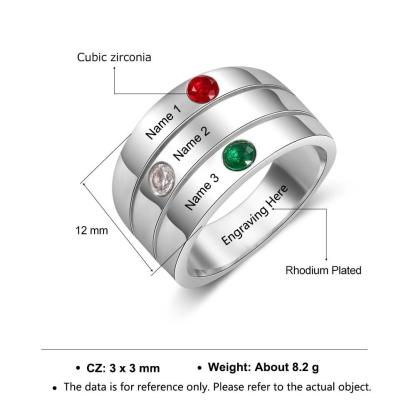 Personalized 3 Birthstones Custom Engraved Name Stackable Rings, Fashion Jewelry Gift for Women - Personalized Jewel