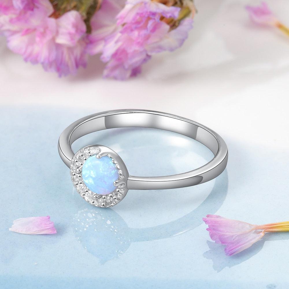 Unisex Plain Opal Rings - 925 Sterling Silver Round Blue Opal Ring - Trendy Wedding Bands Women - Suitable for Friends & Family - Personalized Jewel