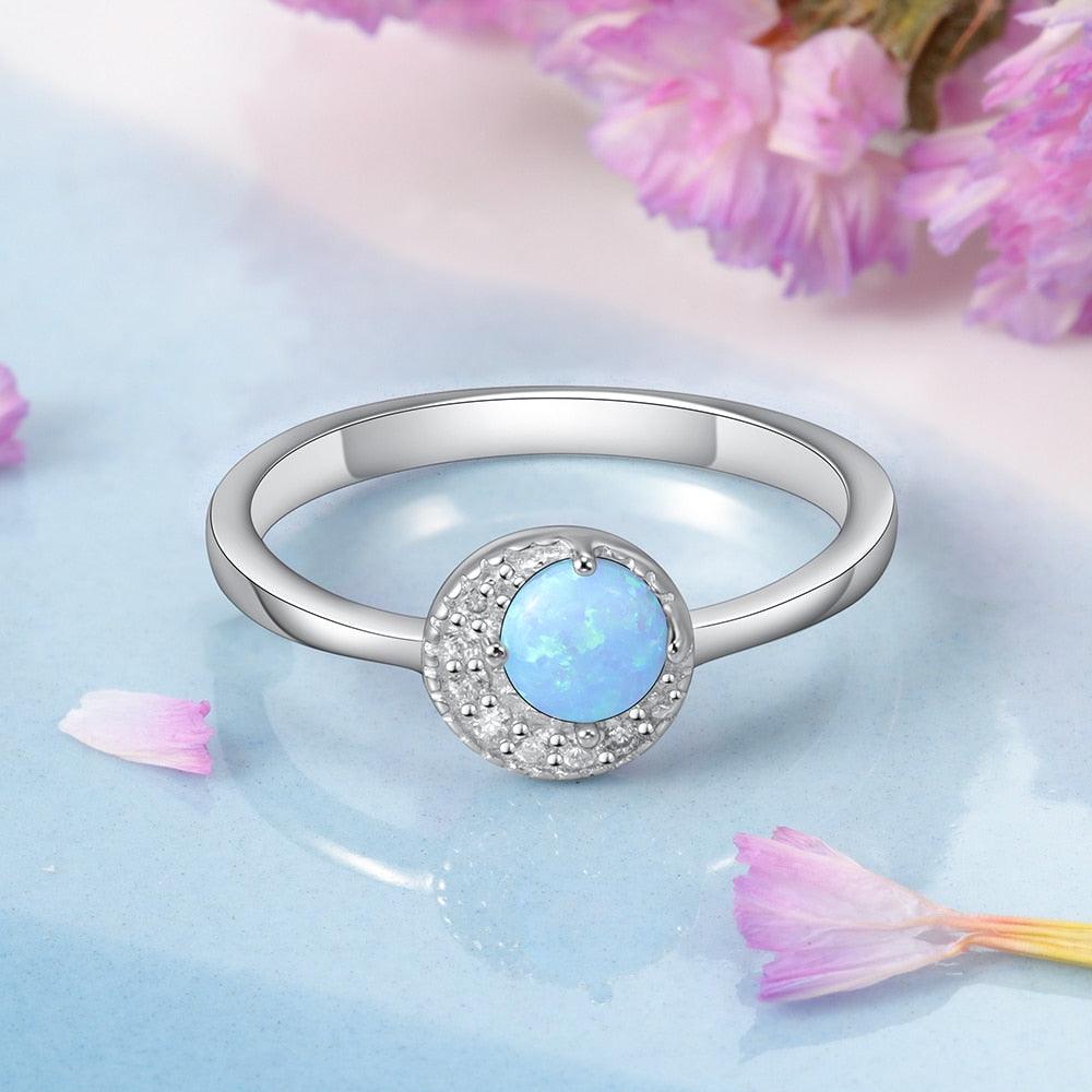 Unisex Plain Opal Rings - 925 Sterling Silver Round Blue Opal Ring - Trendy Wedding Bands Women - Suitable for Friends & Family - Personalized Jewel