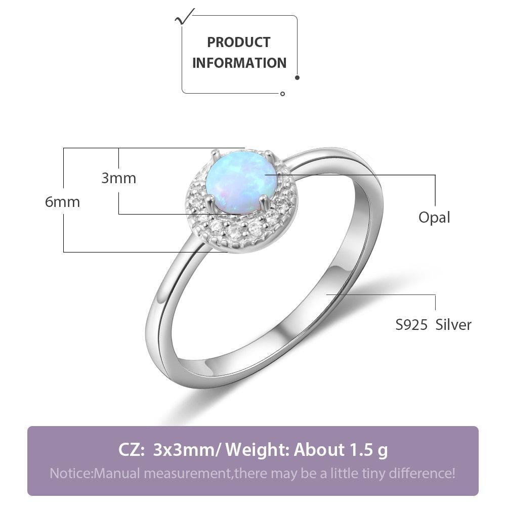 Unisex Plain Opal Rings - 925 Sterling Silver Round Blue Opal Ring - Trendy Wedding Bands Women - Suitable for Friends & Family - Personalized Jewel