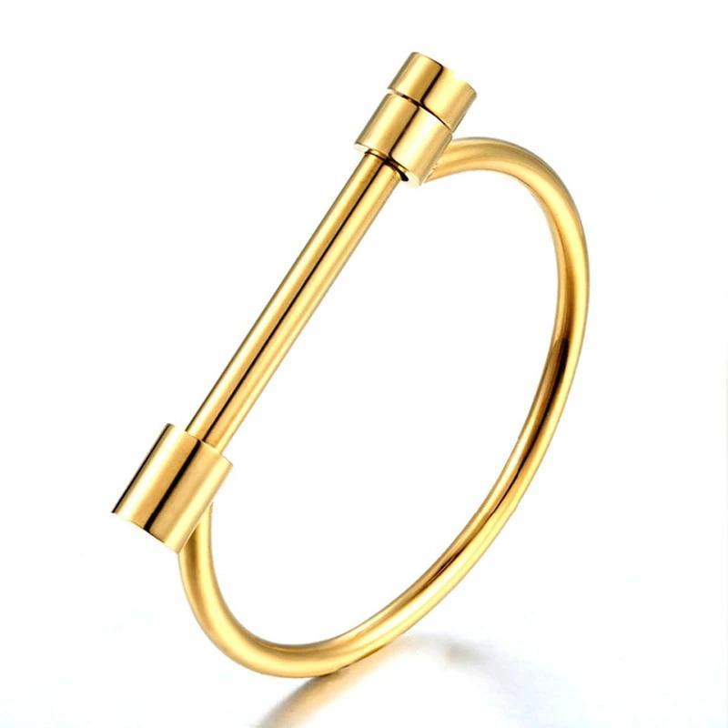 Unisex Shackle Screw Cuff Bangles for Women Punk Black Gun Rose Gold Color 316L Stainless Steel Bracelet - Personalized Jewel