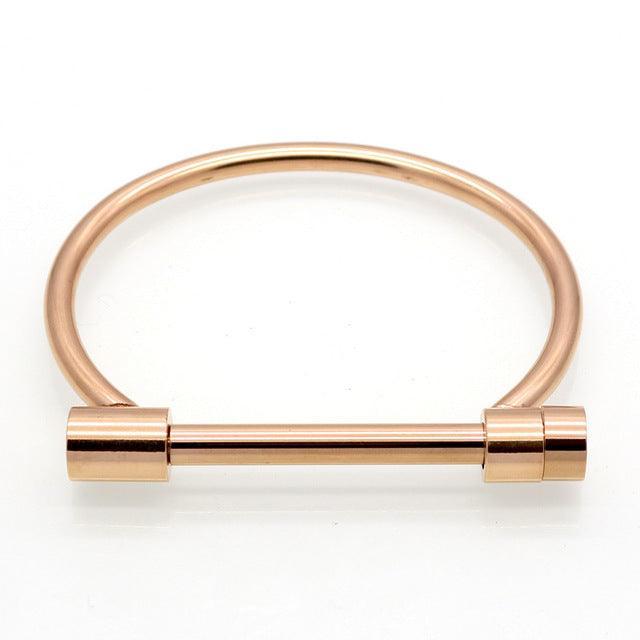 Unisex Shackle Screw Cuff Bangles for Women Punk Black Gun Rose Gold Color 316L Stainless Steel Bracelet - Personalized Jewel