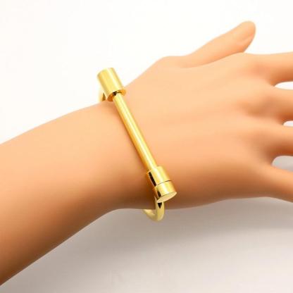 Unisex Shackle Screw Cuff Bangles for Women Punk Black Gun Rose Gold Color 316L Stainless Steel Bracelet - Personalized Jewel