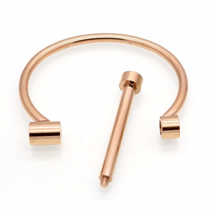Unisex Shackle Screw Cuff Bangles for Women Punk Black Gun Rose Gold Color 316L Stainless Steel Bracelet - Personalized Jewel