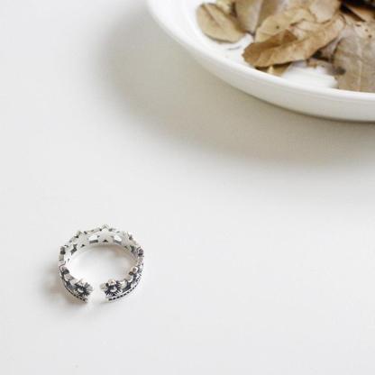 Vintage 925 Sterling Silver Flowers Shape Ring For Women, Adjustable Ring Jewelry - Personalized Jewel