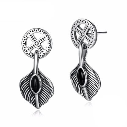 Vintage Leaves Shape Stud Earring - 925 Sterling Silver Stud Earrings For Women - Push-back closure - Fashion Party Jewelry - Black Gun Color - Personalized Jewel