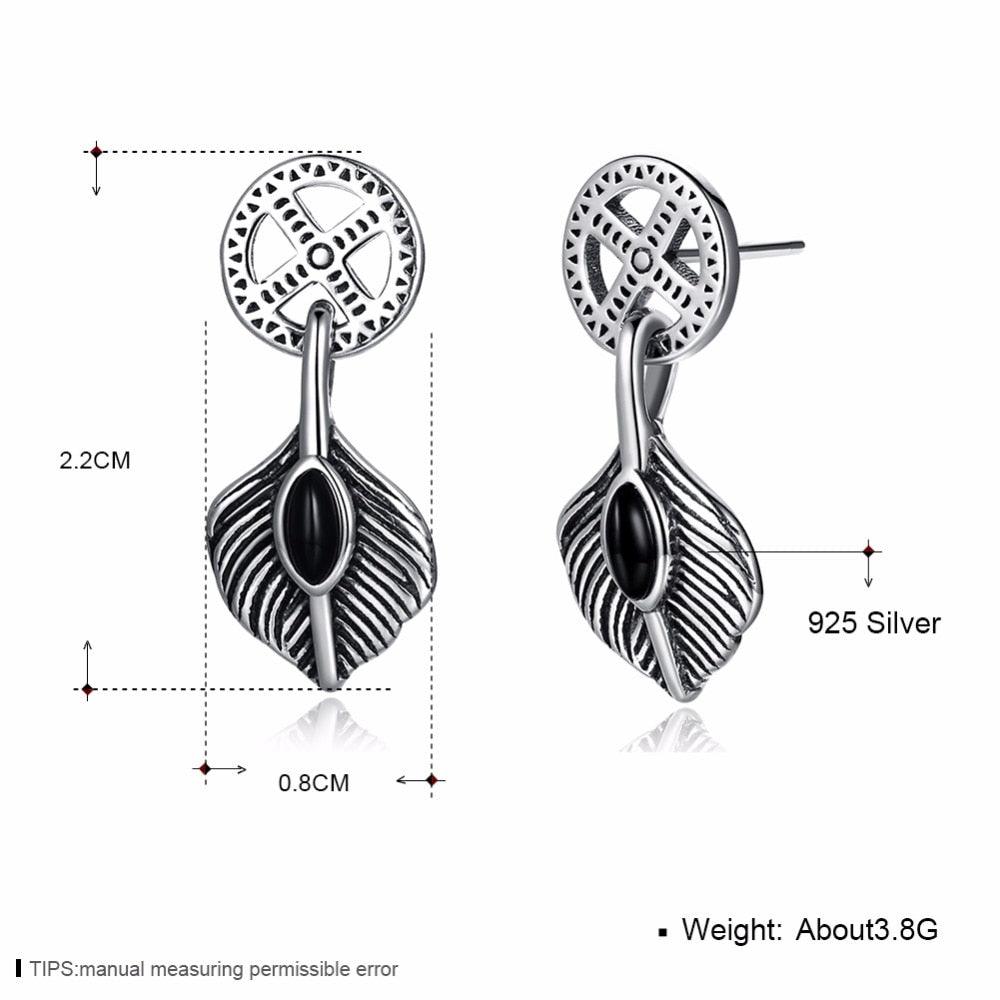 Vintage Leaves Shape Stud Earring - 925 Sterling Silver Stud Earrings For Women - Push-back closure - Fashion Party Jewelry - Black Gun Color - Personalized Jewel