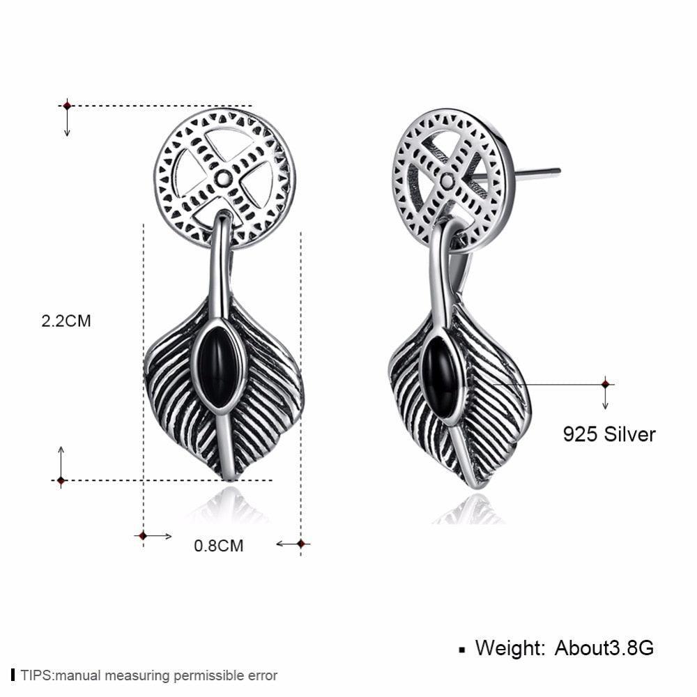 Vintage Leaves Shape Stud Earring - 925 Sterling Silver Stud Earrings For Women - Push-back closure - Fashion Party Jewelry - Black Gun Color - Personalized Jewel