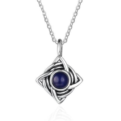 Vintage Rhombus Shape Blue Cubic Zirconia 925 Sterling Silver Necklace & Pendant For Women Fashion Jewelry - Personalized Jewel
