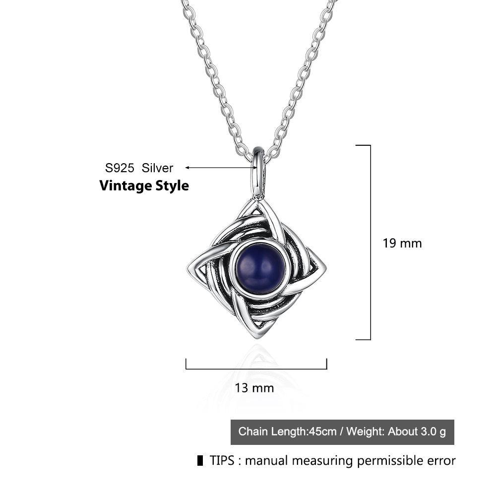 Vintage Rhombus Shape Blue Cubic Zirconia 925 Sterling Silver Necklace & Pendant For Women Fashion Jewelry - Personalized Jewel