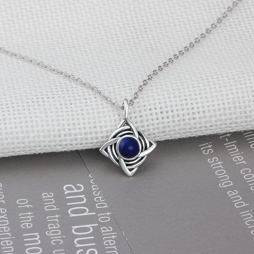 Vintage Rhombus Shape Blue Cubic Zirconia 925 Sterling Silver Necklace & Pendant For Women Fashion Jewelry - Personalized Jewel