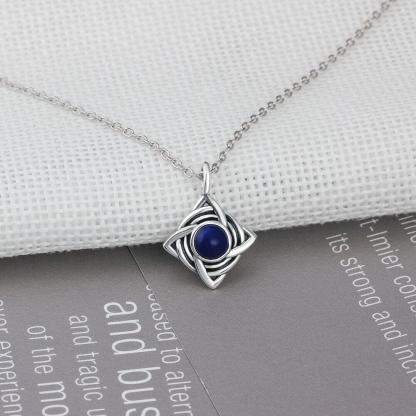 Vintage Rhombus Shape Blue Cubic Zirconia 925 Sterling Silver Necklace & Pendant For Women Fashion Jewelry - Personalized Jewel