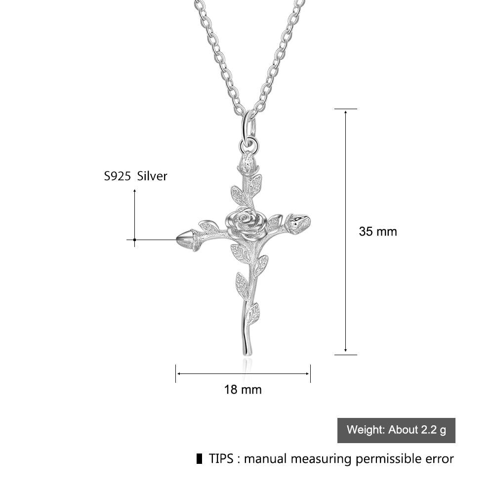 Vintage Rose Cross 925 Sterling Silver Pendant Necklace for Women Fashion Gold/Rose Color Party Jewelry Gift - Personalized Jewel
