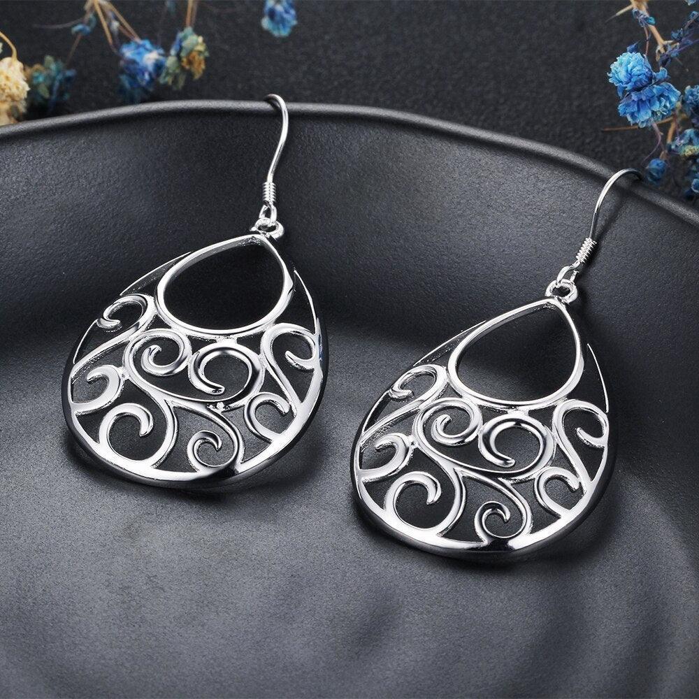 Water Drop Hook Earrings - 925 Sterling Silver Earring - Water Shape Design For Women - Geometric Drop Hoop Earring - Personalized Jewel