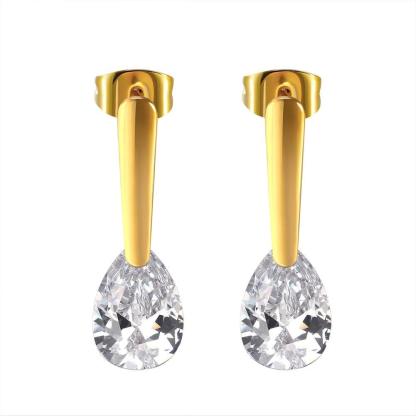 Water Drop Shape CZ Stones Dangle Earrings Gold Color Stainless Steel Drop Earrings For Women Jewelry Gift - Personalized Jewel