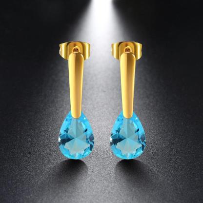 Water Drop Shape CZ Stones Dangle Earrings Gold Color Stainless Steel Drop Earrings For Women Jewelry Gift - Personalized Jewel