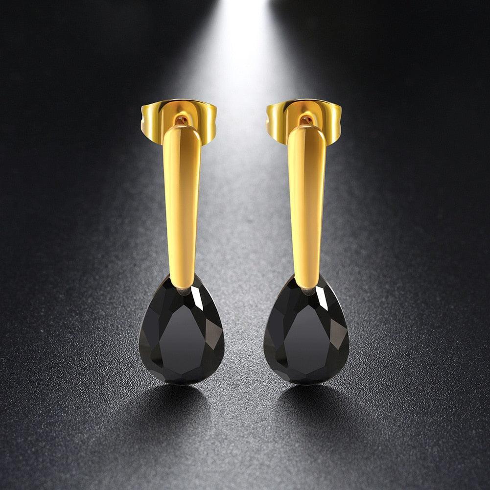 Water Drop Shape CZ Stones Dangle Earrings Gold Color Stainless Steel Drop Earrings For Women Jewelry Gift - Personalized Jewel
