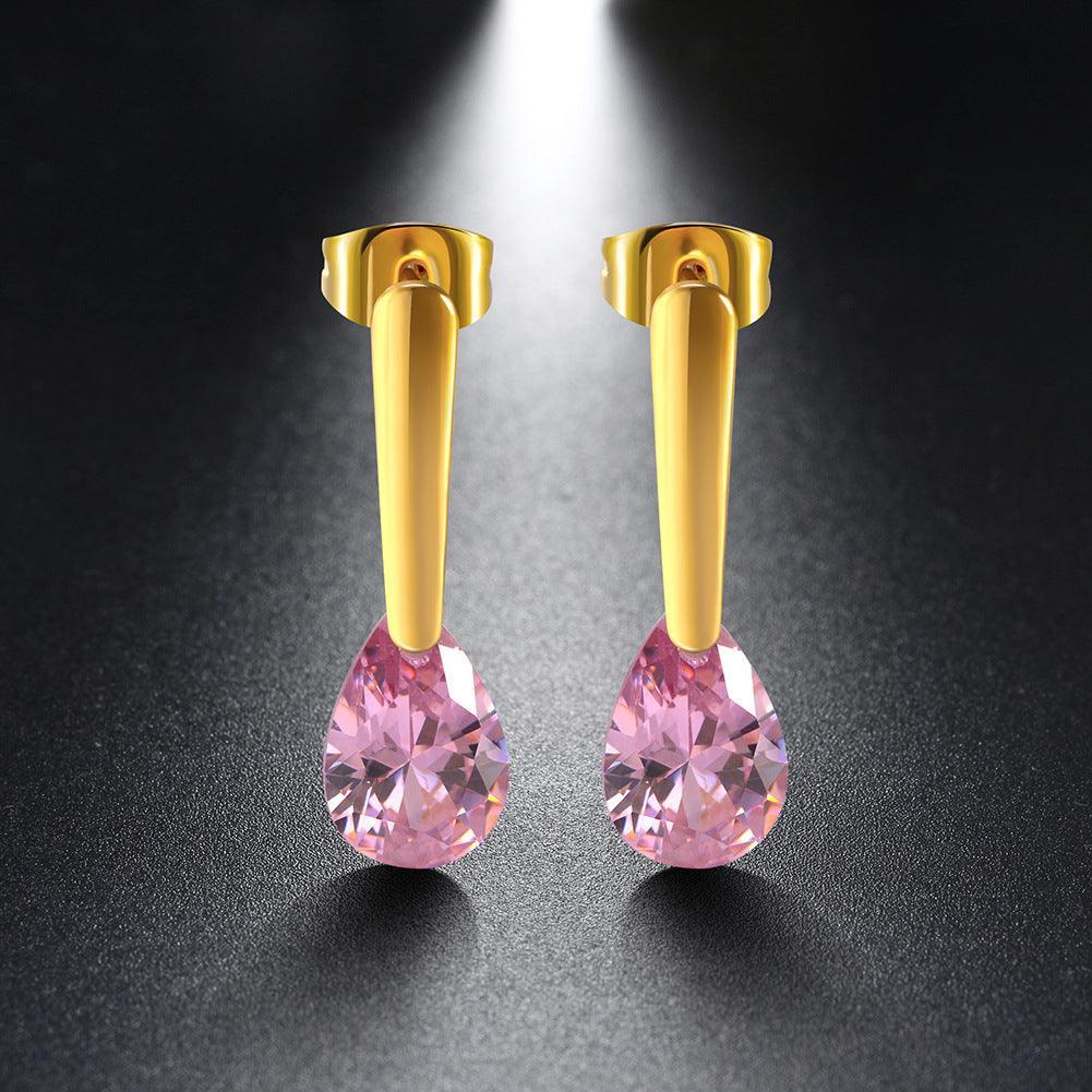 Water Drop Shape CZ Stones Dangle Earrings Gold Color Stainless Steel Drop Earrings For Women Jewelry Gift - Personalized Jewel