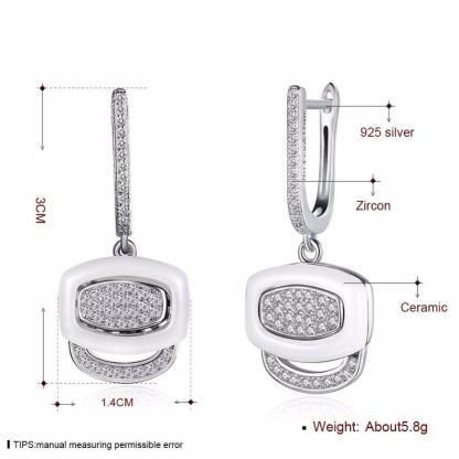 White Ceramic 925 Sterling Silver Crystals Drop Dangle Earrings Female Fine Jewelry Wedding Accessories Gift - Fashion Wedding Jewelry For Women - Personalized Jewel