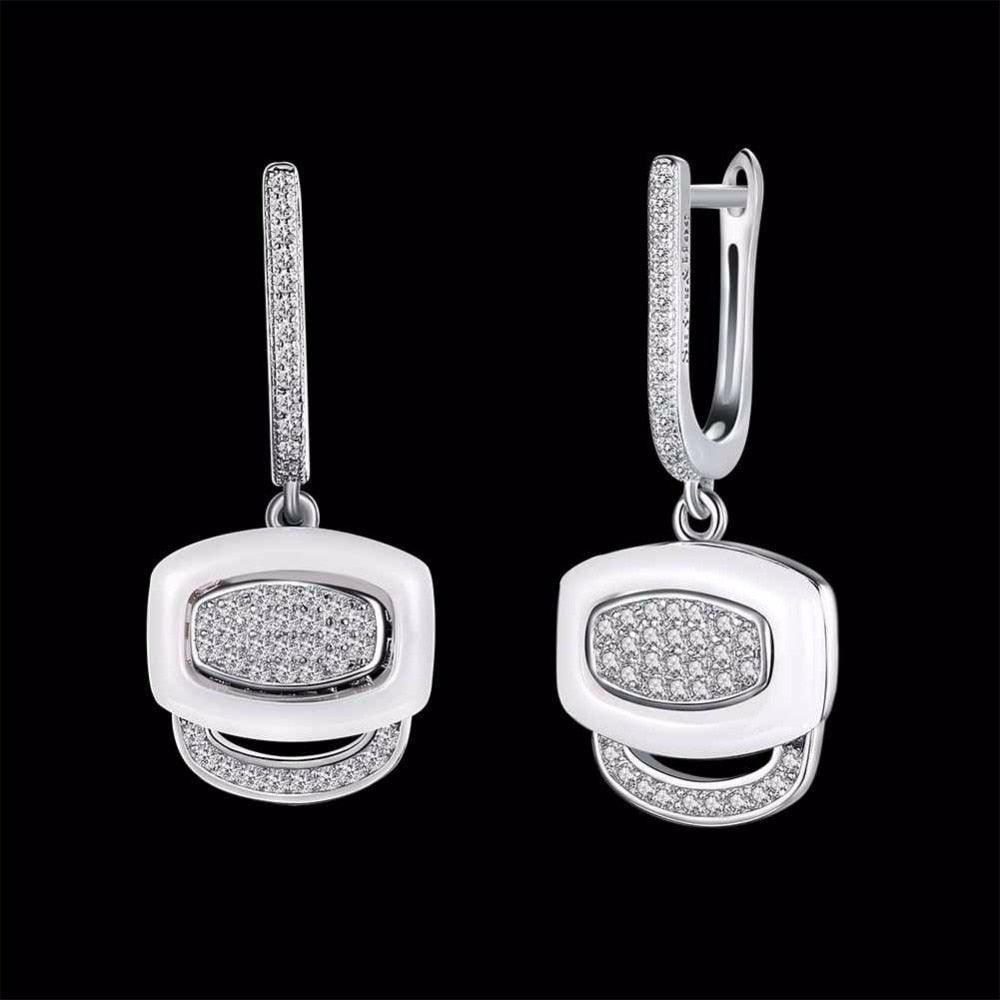 White Ceramic 925 Sterling Silver Crystals Drop Dangle Earrings Female Fine Jewelry Wedding Accessories Gift - Fashion Wedding Jewelry For Women - Personalized Jewel