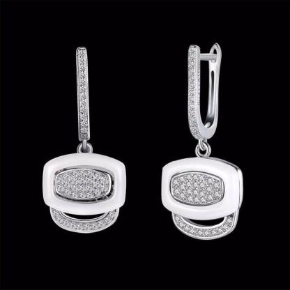 White Ceramic 925 Sterling Silver Crystals Drop Dangle Earrings Female Fine Jewelry Wedding Accessories Gift - Fashion Wedding Jewelry For Women - Personalized Jewel