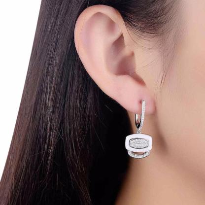 White Ceramic 925 Sterling Silver Crystals Drop Dangle Earrings Female Fine Jewelry Wedding Accessories Gift - Fashion Wedding Jewelry For Women - Personalized Jewel
