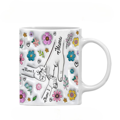 Personalized Family Name Flower Themed Mug With Holding Hands Design