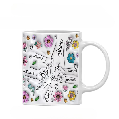 Personalized Family Name Flower Themed Mug With Holding Hands Design