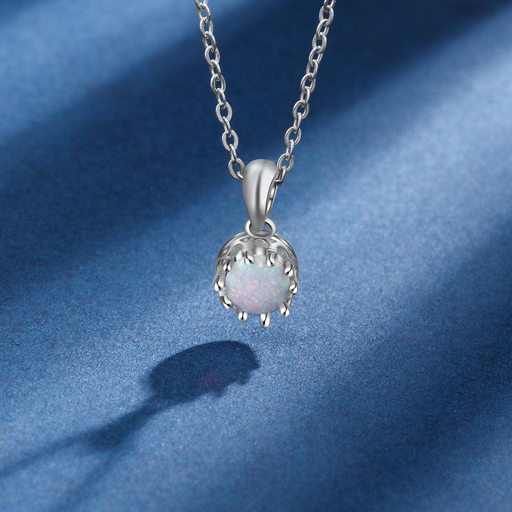 White Opal Flower Pendant Silver Necklace - Personalized Jewel