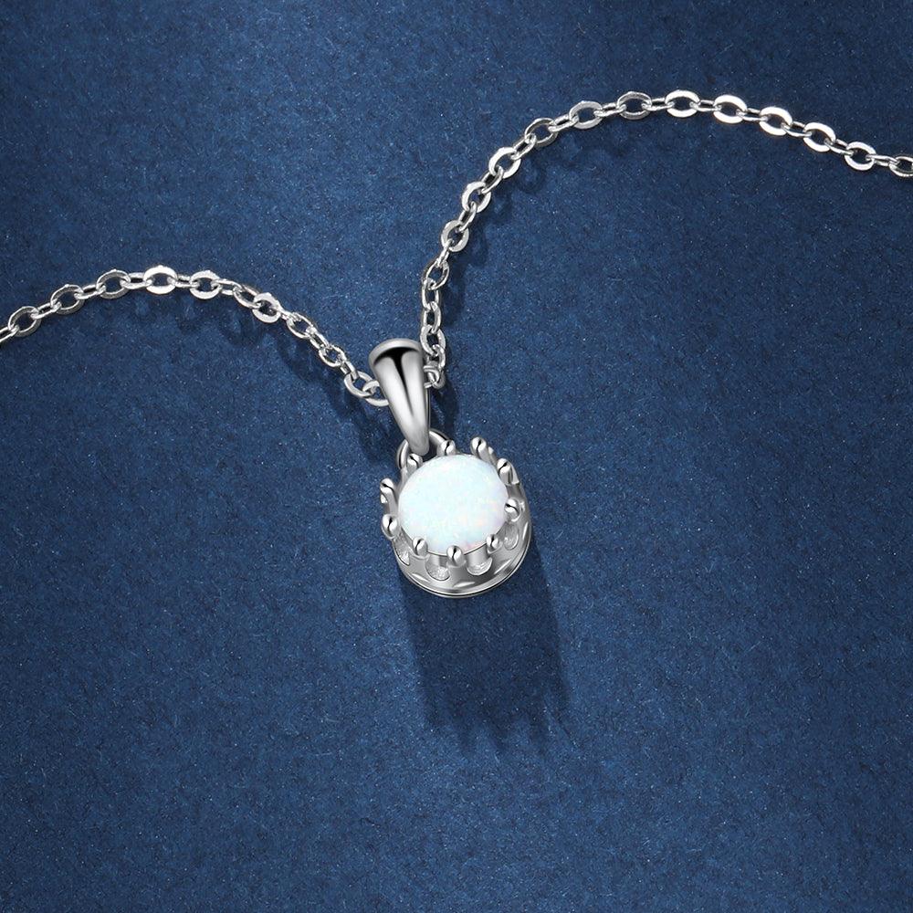 White Opal Flower Pendant Silver Necklace - Personalized Jewel