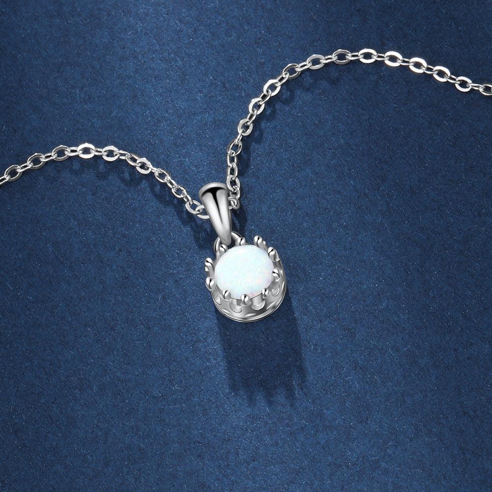 White Opal Flower Pendant Silver Necklace - Personalized Jewel